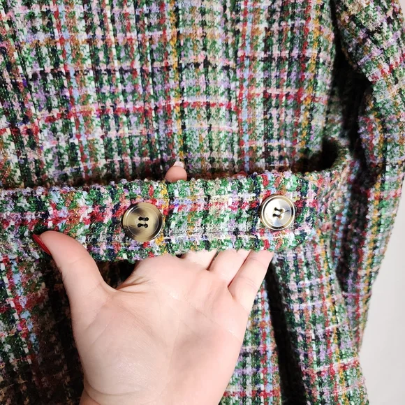 NWT Modcloth Multi Colored Tweed Flare Coat Removable Faux Fur Collar Small - Picture 9 of 16